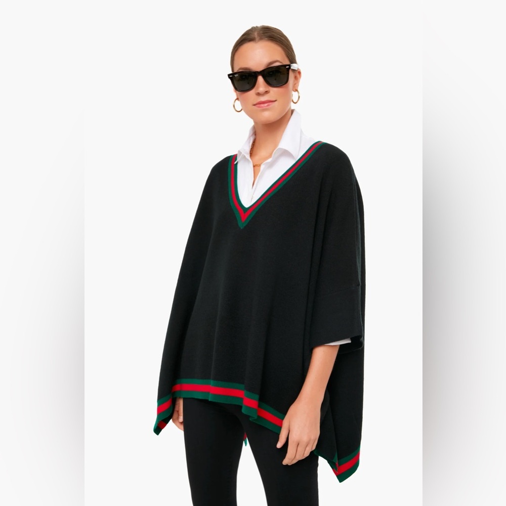 Tuckernuck Camden Soft Knit Poncho | Black V-Neck Cape | One Size